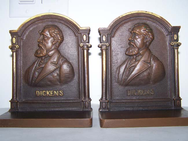 A Fine Pair of Antique Bookends by BRADLEY & HUBBARD depicting Charles Dickens circa 1920